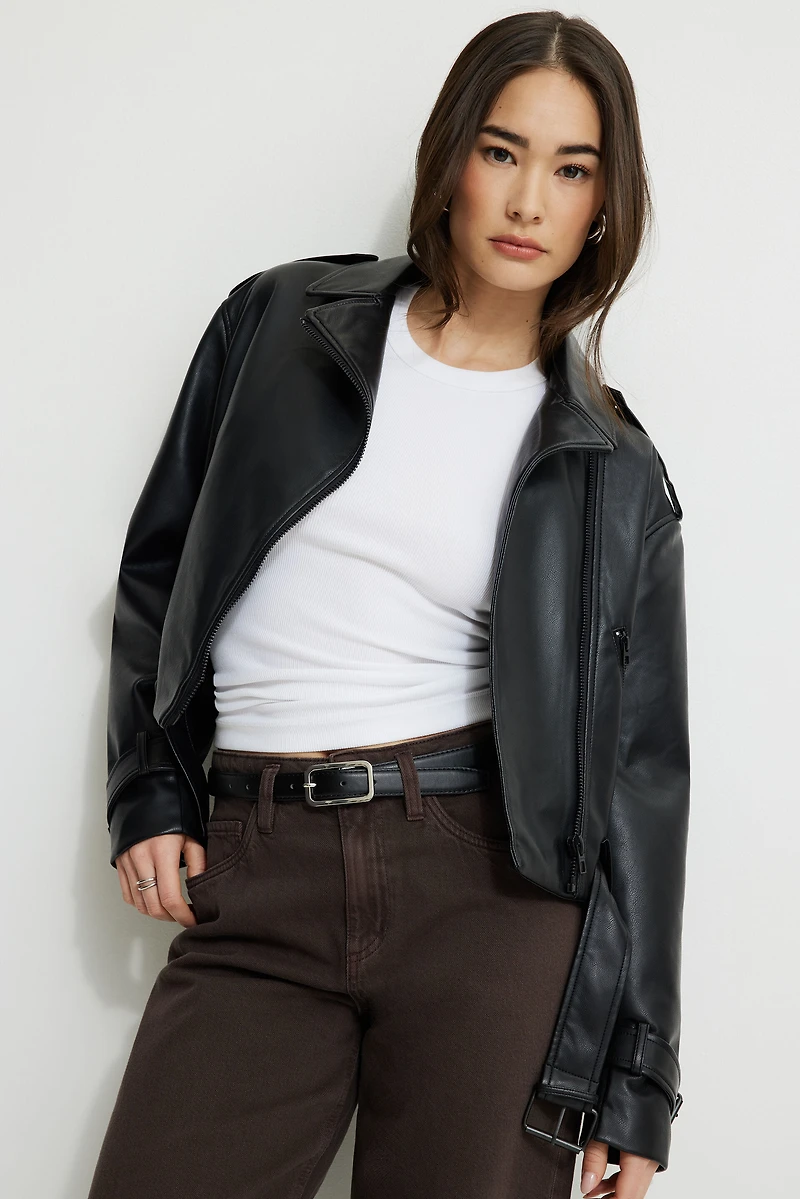 Rounded Rectangle Slim Faux Leather Belt