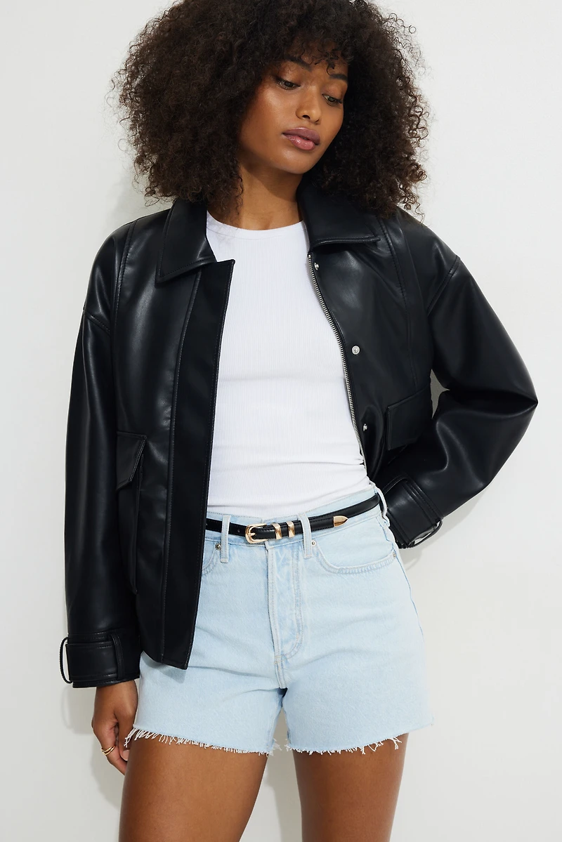 Ceinture très mince en faux cuir à deux ganses