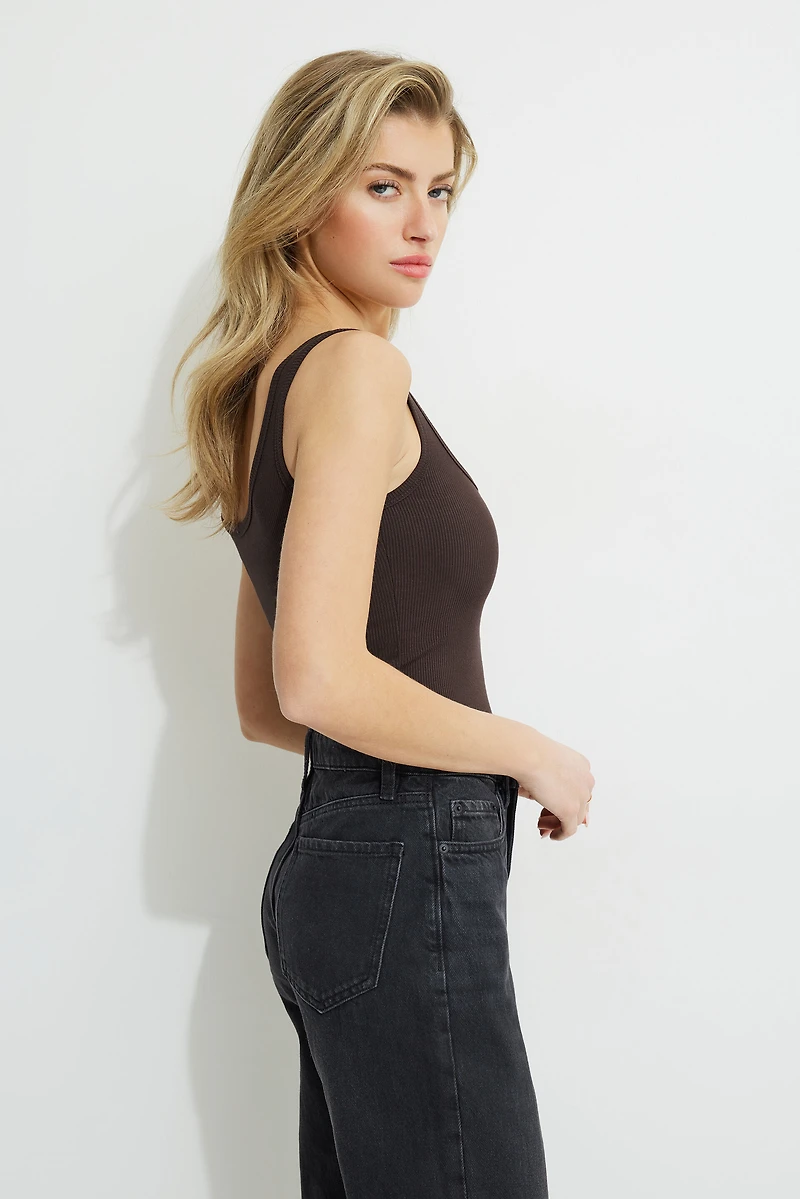 Ribbed Henley Bodysuit
