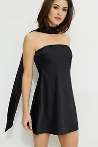 Satin Mini Tube Dress With Scarf