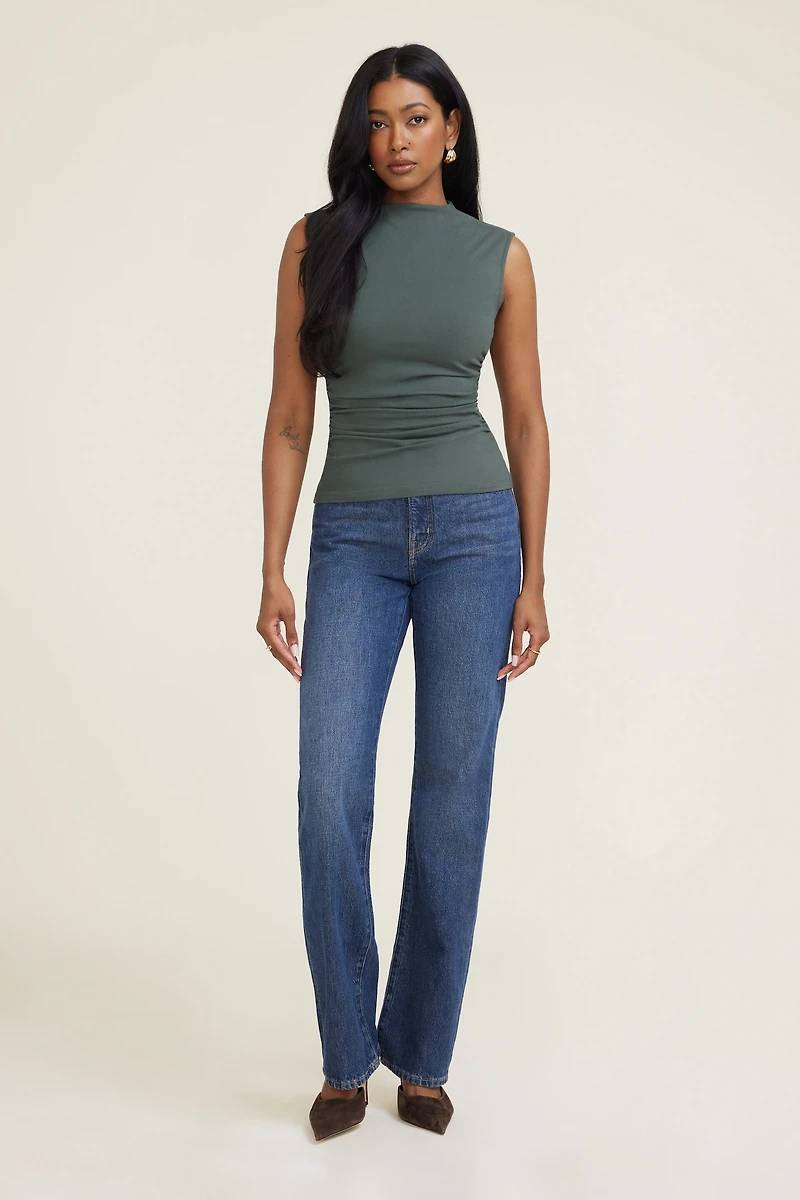 Shirred Mini Mock Cotton Spandex Top