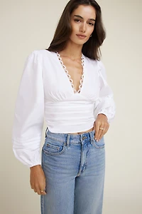 Blouse en popeline à manches bouffantes