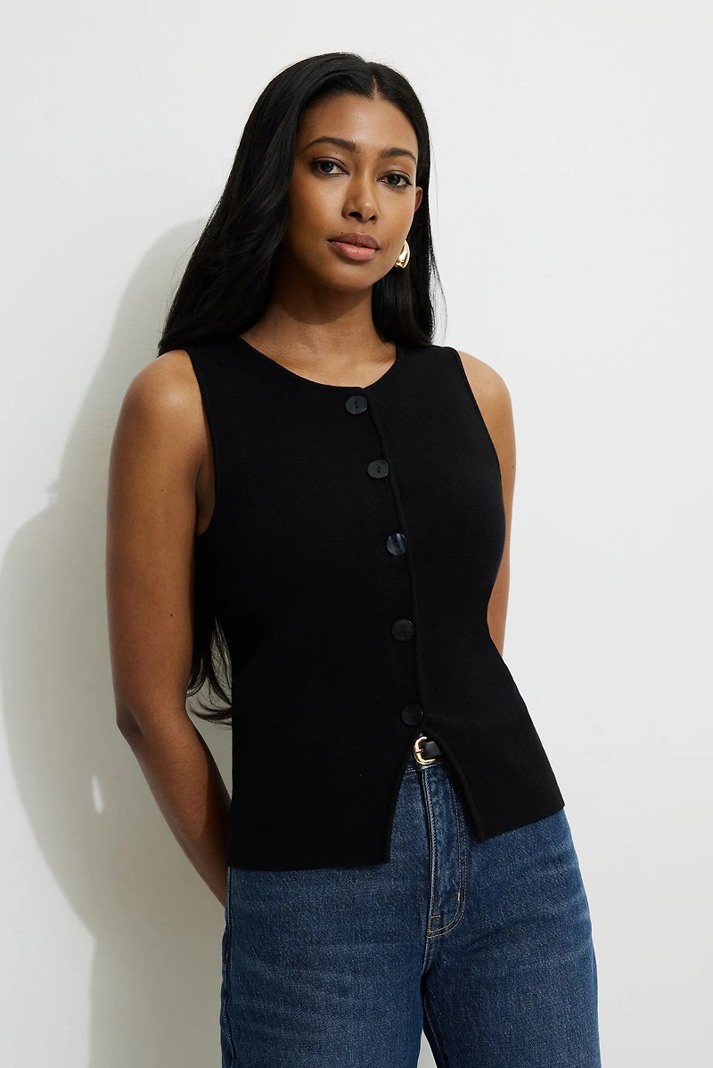 Vera Crewneck Button Up Sweater Vest