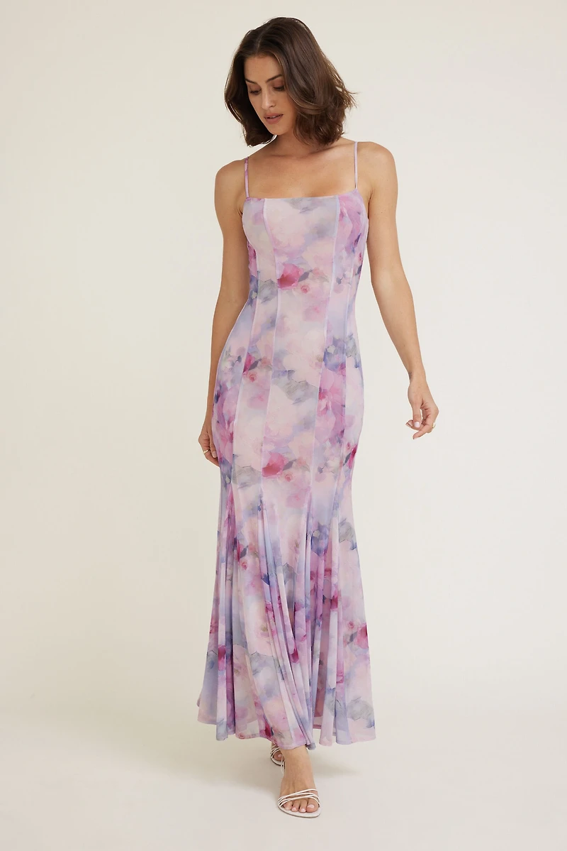Printed Scoop Neck Mermaid Maxi Dress