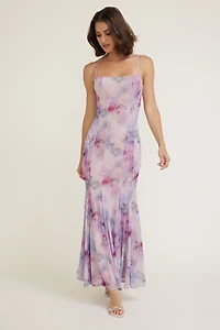 Printed Scoop Neck Mermaid Maxi Dress