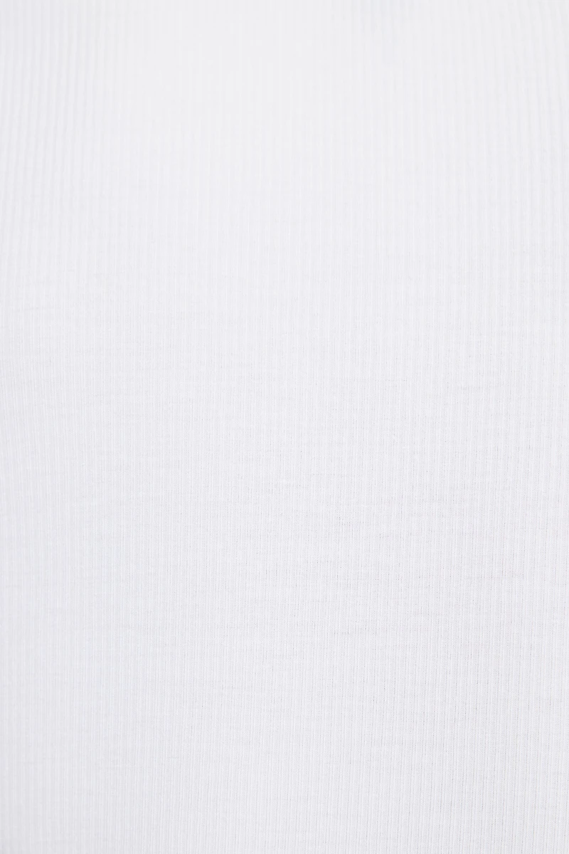 Ribbed U Neck Long Sleeve T Shirt