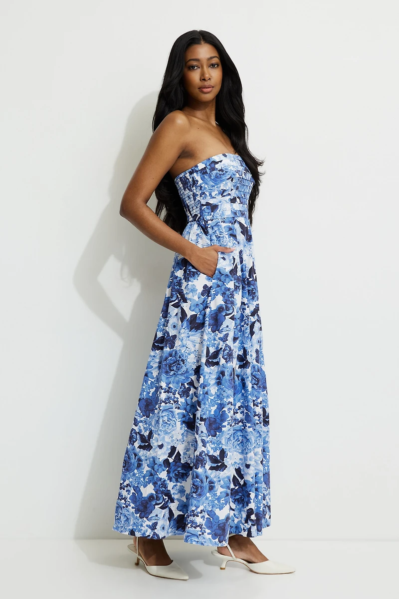 Pintuck Poplin Maxi Tube Dress