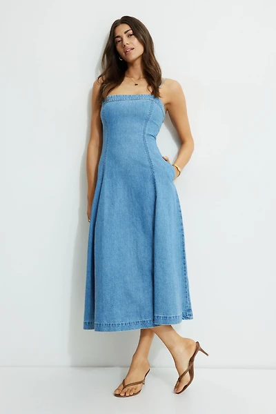 Flared Denim Maxi Dress