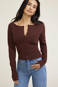 Ribbed Cinch Hem Cardigan