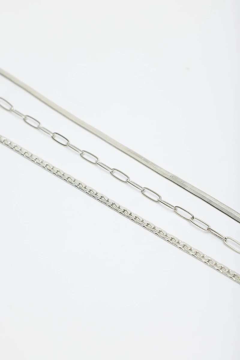 Layered Paperclip, Snake & Flat Chain Necklace
