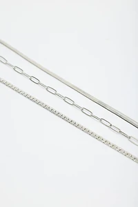 Layered Paperclip, Snake & Flat Chain Necklace