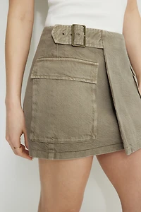 Wrap High Rise Denim Mini Skirt