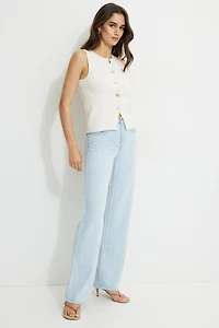 Veste sans manches en tricot à col rond et boutons Vera