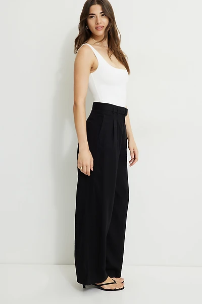 Belted Wide Leg Linen Pants