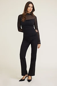 Long Sleeve Mesh Sheer Cowl Top