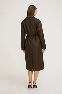 Faux Leather Mac Coat