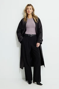 T-shirt côtelé à col rond Olive