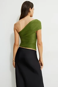 Ruched Single Shoulder Top