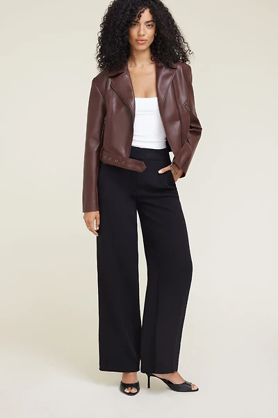 Belted Faux Leather Moto Jacket