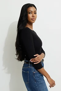 Ribbed Three Quarter Sleeve T Shirt