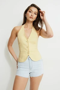 Veste sans manches à col licou en lin