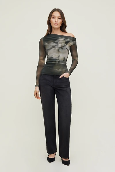 Cleo Printed Mesh Long Sleeve Top