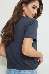 T-shirt simple en coton à col rond