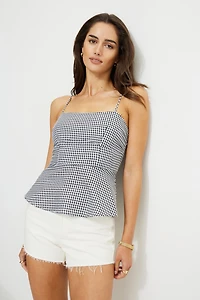 Gingham Peplum Tank Top