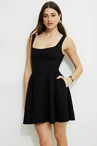 Flared Scoop Neck Ponte Mini Dress
