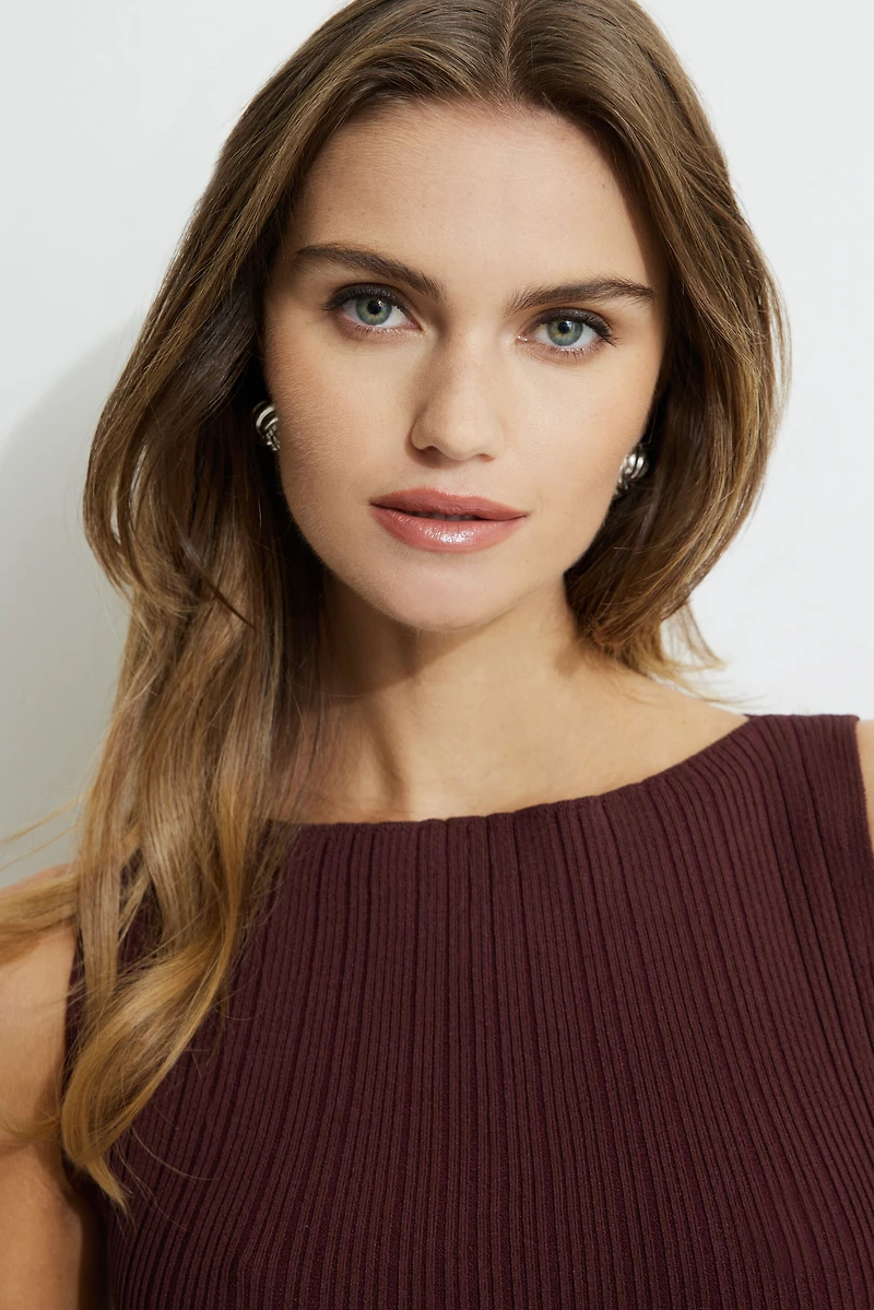Boat Neck Rib Mini Dress