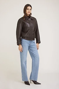 Oversized Faux Leather Aviator Jacket