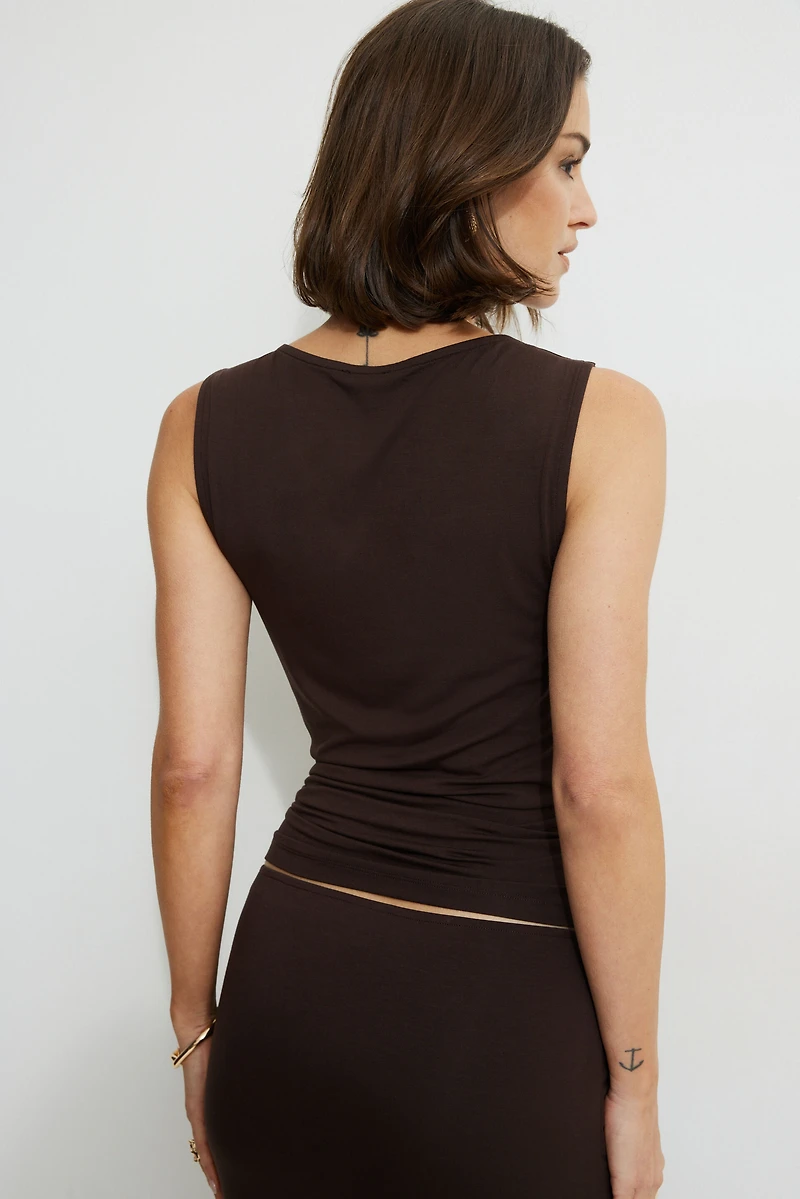 Draped Cowl Neck Jersey Tank Top