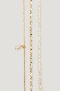 Layered Pearl and Chain Necklace