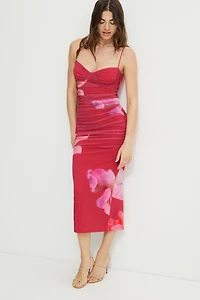 Ruched Sweetheart Mesh Maxi Dress