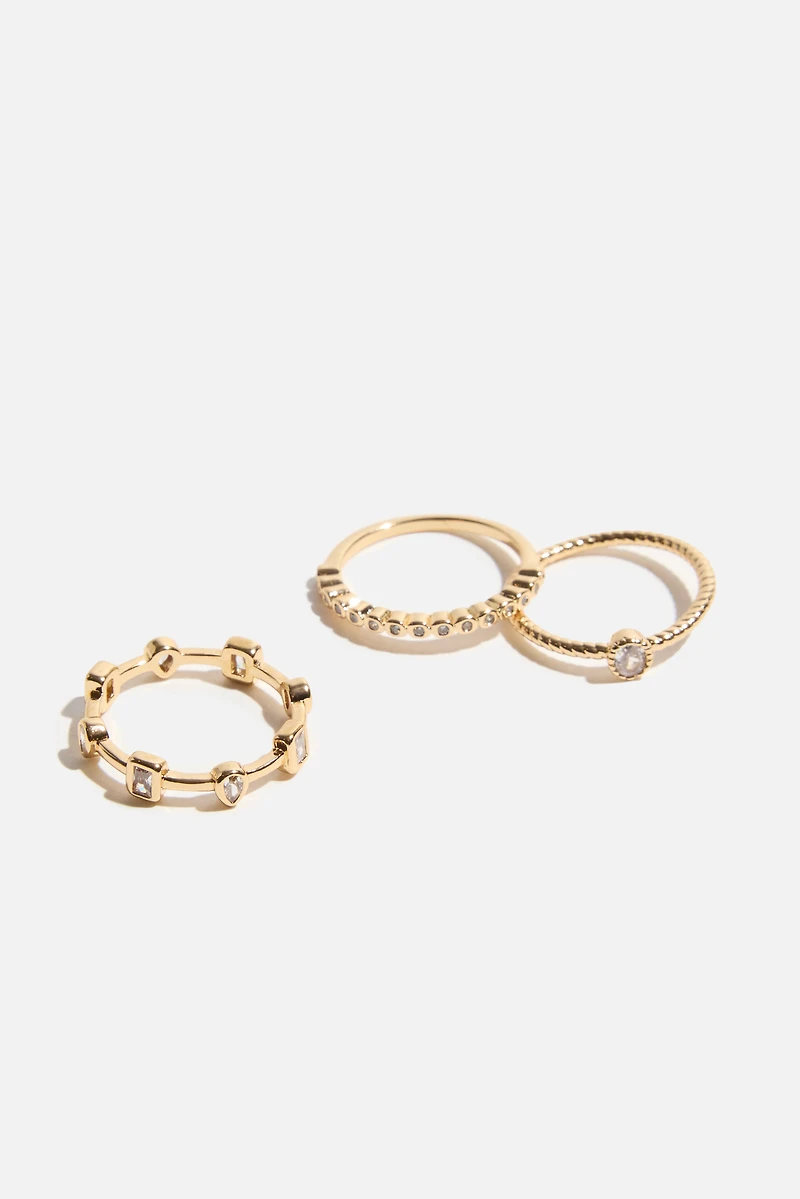 Ensemble de 3 bagues à plusieurs rangs avec pierres