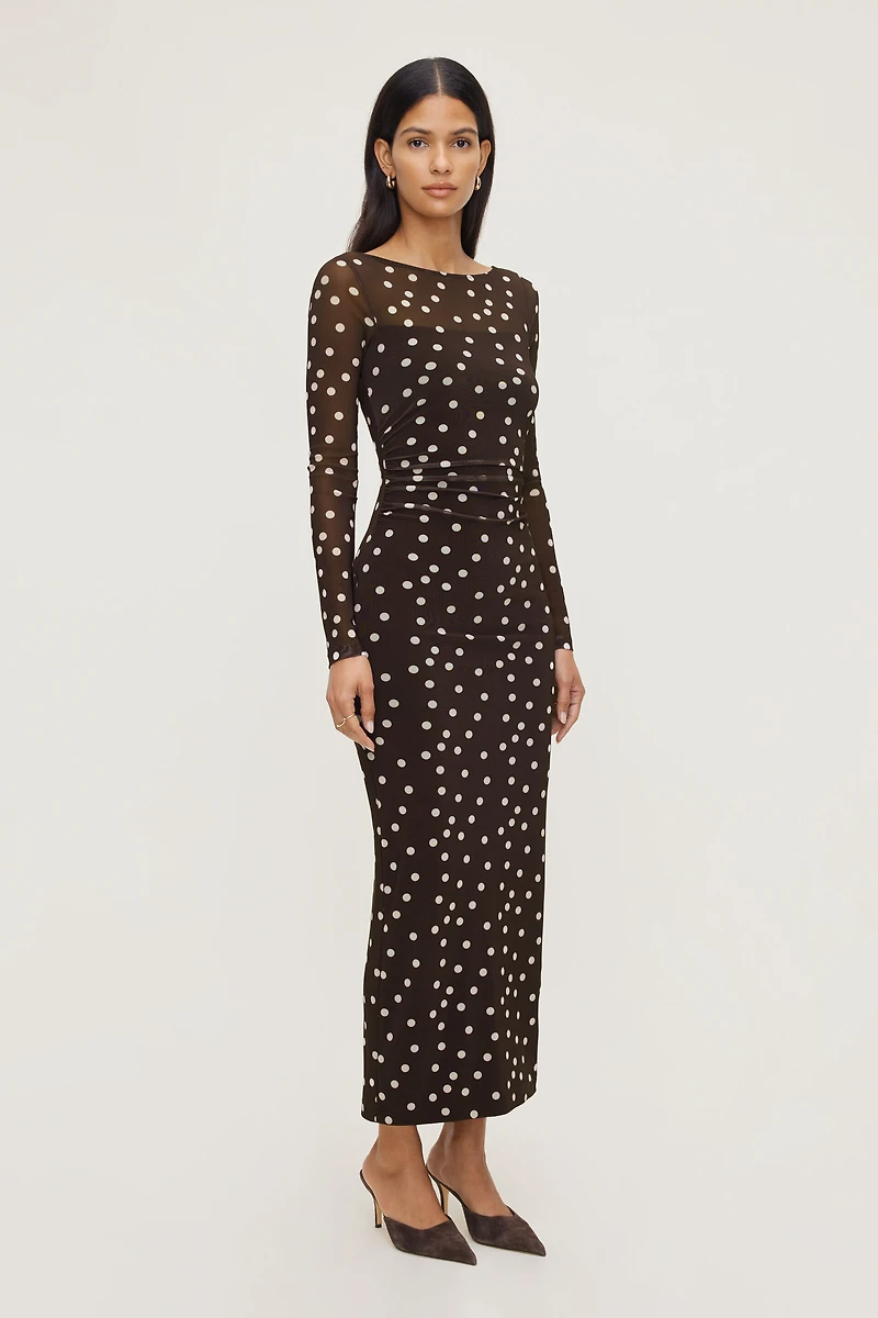 Polka Dot Mesh Maxi Dress
