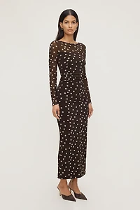 Polka Dot Mesh Maxi Dress