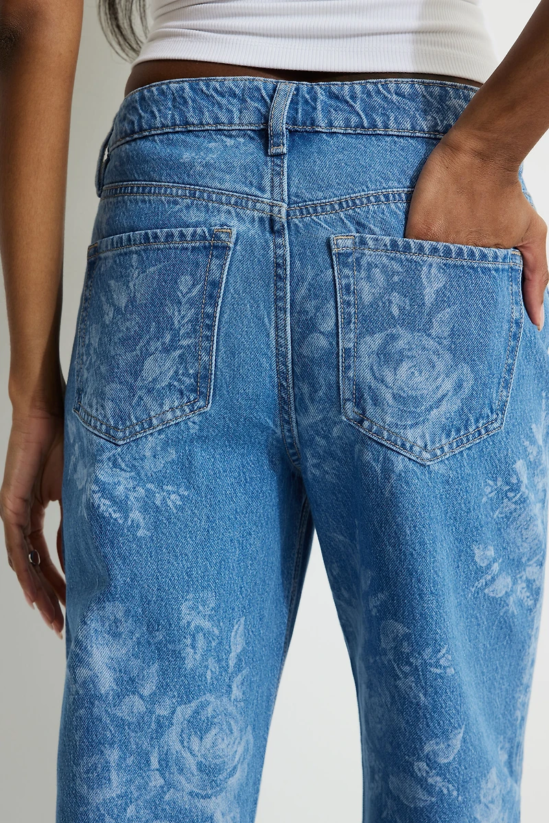 Mika Floral Mid Rise Relaxed Straight Leg Jeans