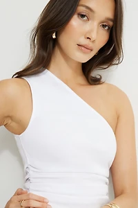 Beaded Drawstring Single Shoulder Jersey Top