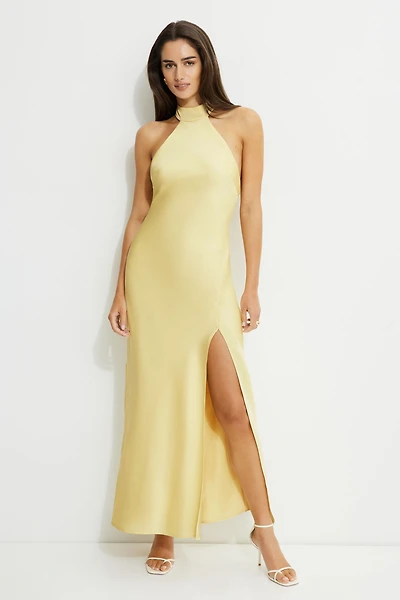 Halter Satin Maxi Dress