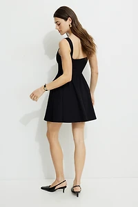 Flared Scoop Neck Ponte Mini Dress