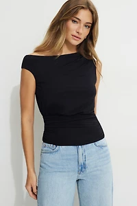 Draped Off Shoulder Jersey Top