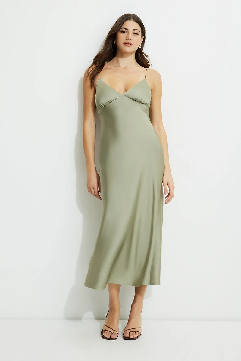 Sage Satin Maxi Dress