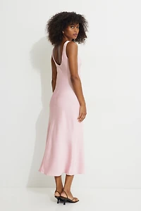 Boat Neck Satin Maxi Slip Dress