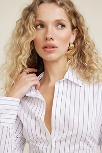 Striped Cinched Waist Poplin Shirt