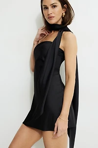 Satin Mini Tube Dress With Scarf
