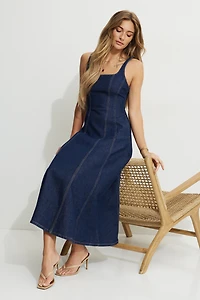 Flared Denim Maxi Dress