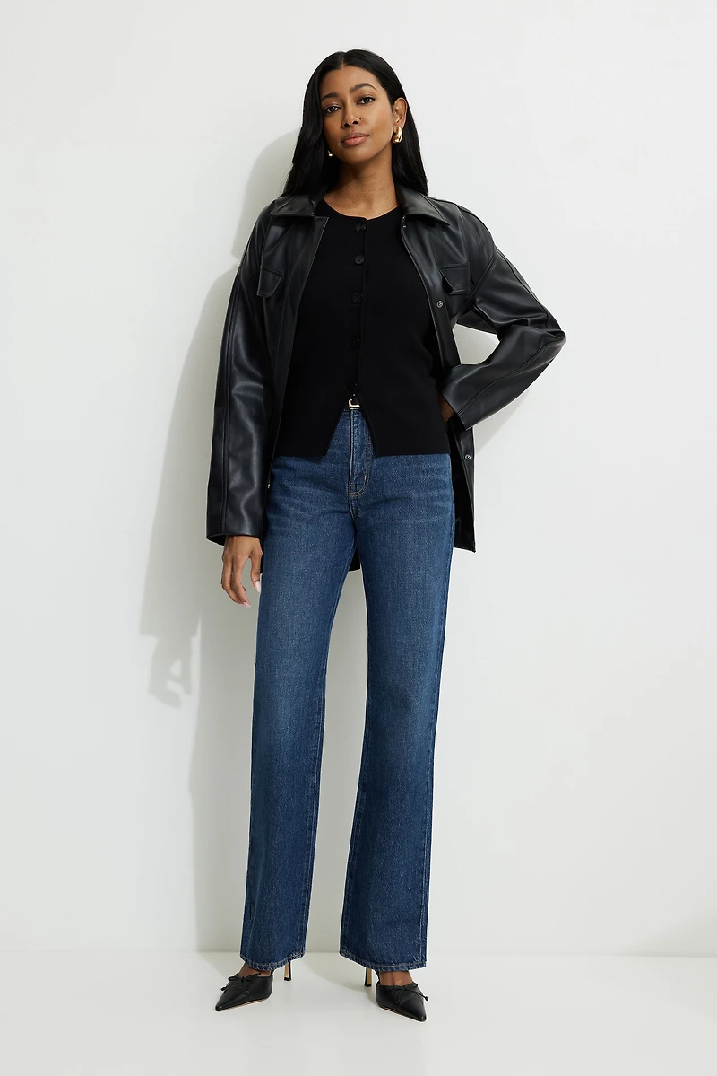 Veste sans manches en tricot à col rond et boutons Vera