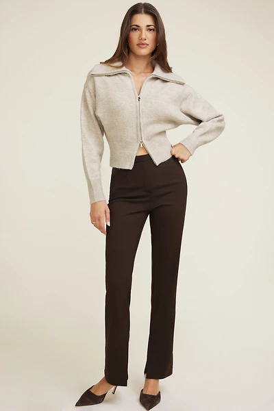 Wide Collar Zip Up Cardigan