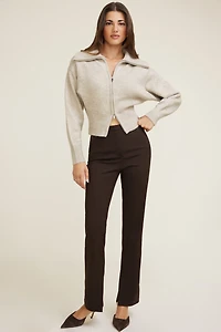 Wide Collar Zip Up Cardigan